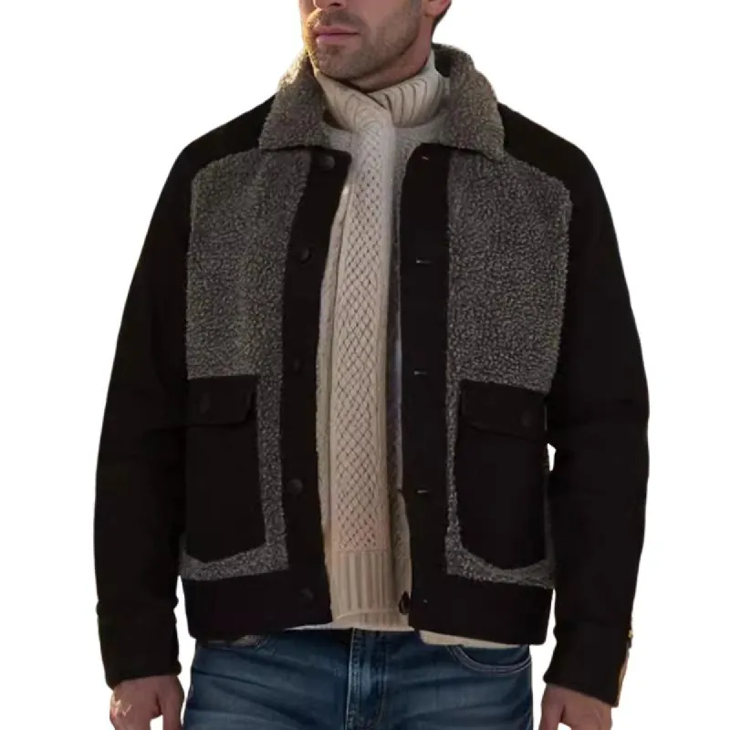 Men's Solid Color Fleece Stitching Lapel Single Breasted Jacket 67640634Z sold by Manly
