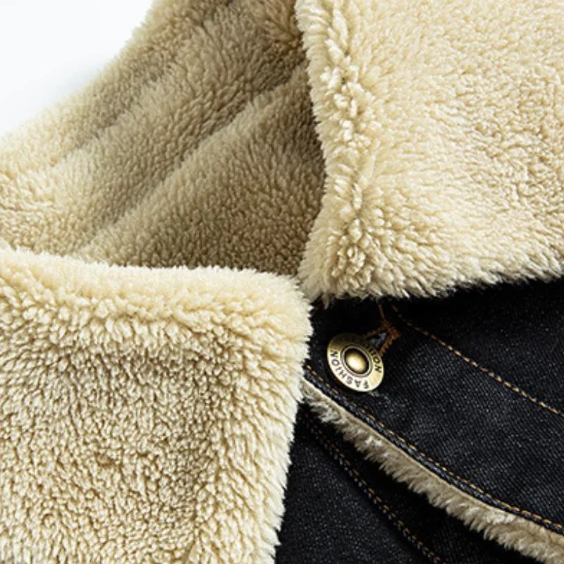 Men's Casual Lapel Lamb Wool Warm Slim Fit Denim Jacket 15897738M sold by Manly product image thumbnail 5