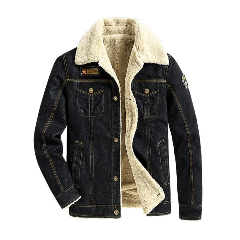 Men's Casual Lapel Lamb Wool Warm Slim Fit Denim Jacket 15897738M sold by Manly product image thumbnail 3