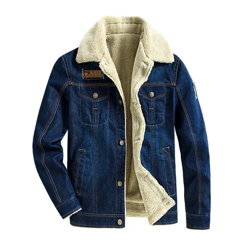 Men's Casual Lapel Lamb Wool Warm Slim Fit Denim Jacket 15897738M sold by Manly product image thumbnail 2