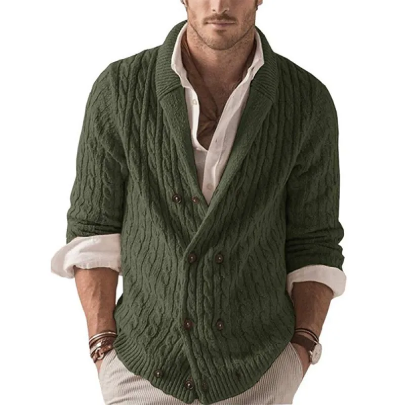 Men's Vintage Lapel Cable Knit Double Breasted Cardigan 56012812M sold by Manly