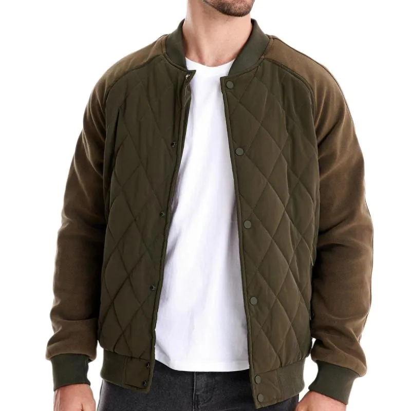 Men's Fashion Patchwork Baseball Collar Raglan Sleeve Warm Quilted Jacket 57537650M sold by Manly