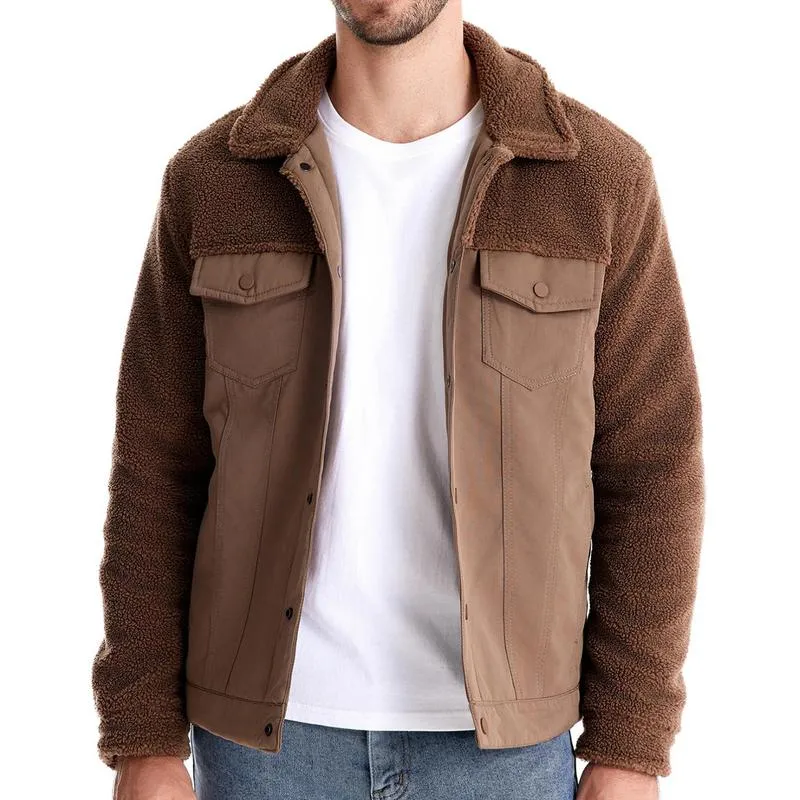 Men's Casual Patchwork Lamb Wool Warm Slim Lapel Jacket 05873418M sold by Manly