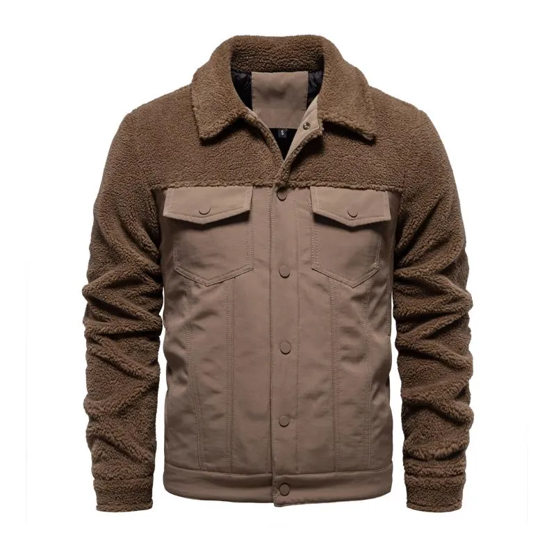 Men's Casual Patchwork Lamb Wool Warm Slim Lapel Jacket 05873418M sold by Manly product image thumbnail 3