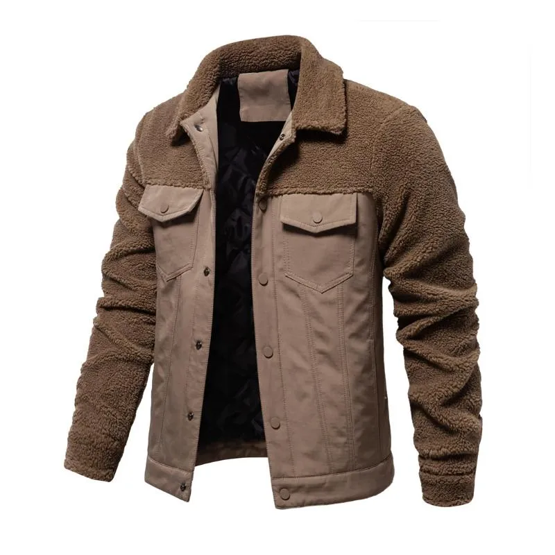 Men's Casual Patchwork Lamb Wool Warm Slim Lapel Jacket 05873418M sold by Manly product image thumbnail 2