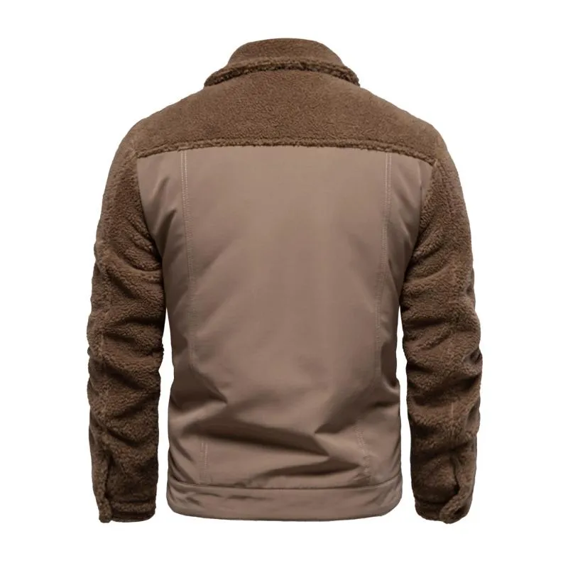 Men's Casual Patchwork Lamb Wool Warm Slim Lapel Jacket 05873418M sold by Manly product image thumbnail 4