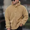 Men's Casual Solid Color Hooded Polar Fleece Warm Loose Coat 86237169M sold by Manly