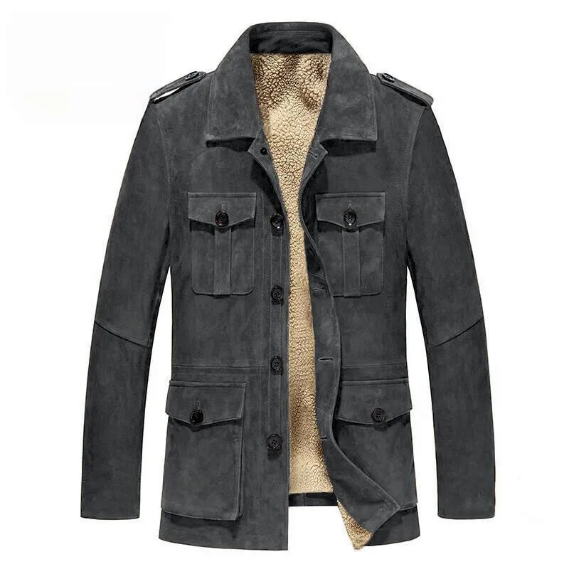 Men's Suede Fleece Lapel Multi-pocket Single Breasted Casual Jacket 18628164Z sold by Manly product image thumbnail 3