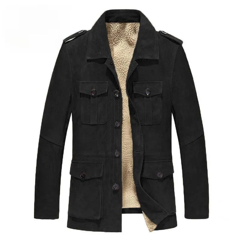 Men's Suede Fleece Lapel Multi-pocket Single Breasted Casual Jacket 18628164Z sold by Manly product image thumbnail 2