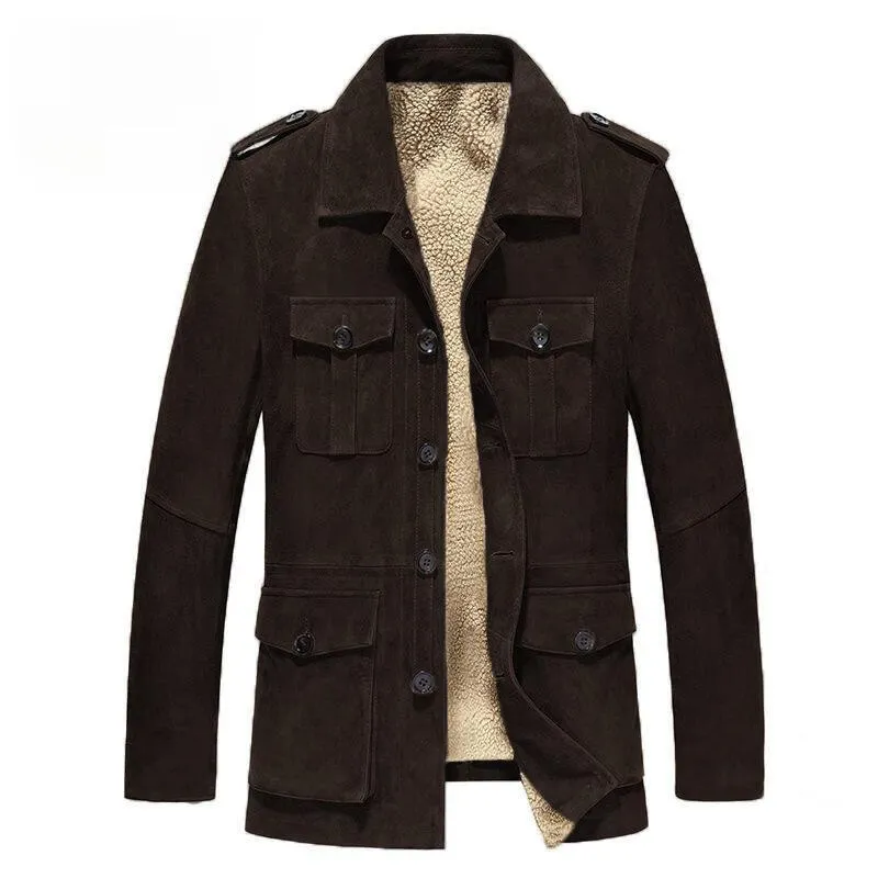 Men's Suede Fleece Lapel Multi-pocket Single Breasted Casual Jacket 18628164Z sold by Manly product image thumbnail 4
