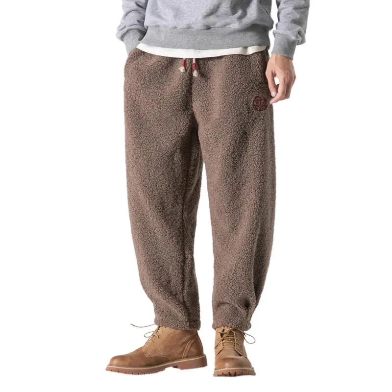 Men's Fleece Plush Solid Color Elastic Waist Casual Pants 09399028Z sold by Manly