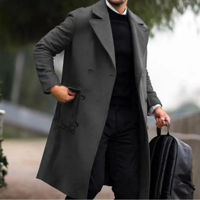 Men's Solid Lapel Double Breasted Mid-length Coat 18201399Z sold by Manly product image thumbnail 3