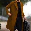 Men's Solid Lapel Double Breasted Mid-length Coat 18201399Z sold by Manly