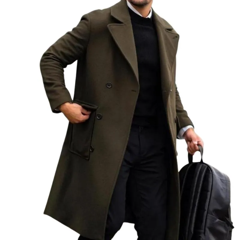 Men's Solid Lapel Double Breasted Mid-length Coat 18201399Z sold by Manly