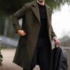 Men's Solid Lapel Double Breasted Mid-length Coat 18201399Z sold by Manly