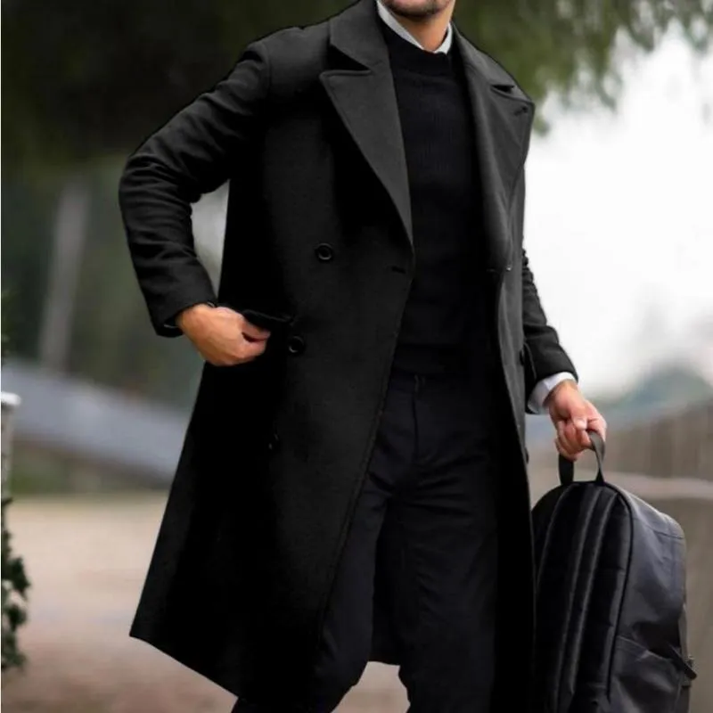 Men's Solid Lapel Double Breasted Mid-length Coat 18201399Z sold by Manly product image thumbnail 4