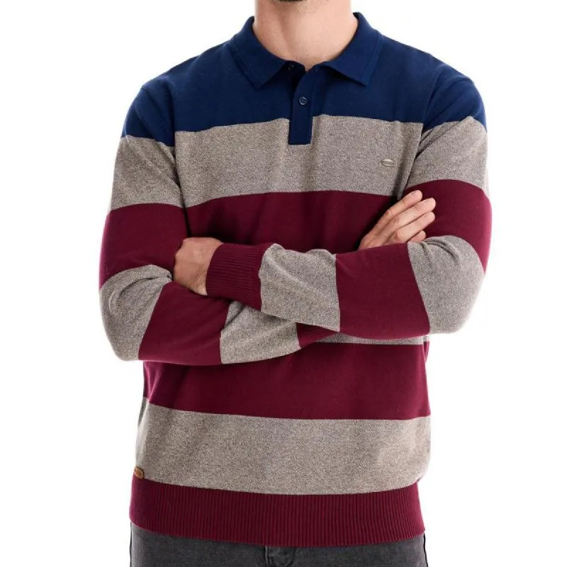 Men's Colorblock Striped Lapel Long Sleeve Casual Polo Shirt 63659000Z sold by Manly