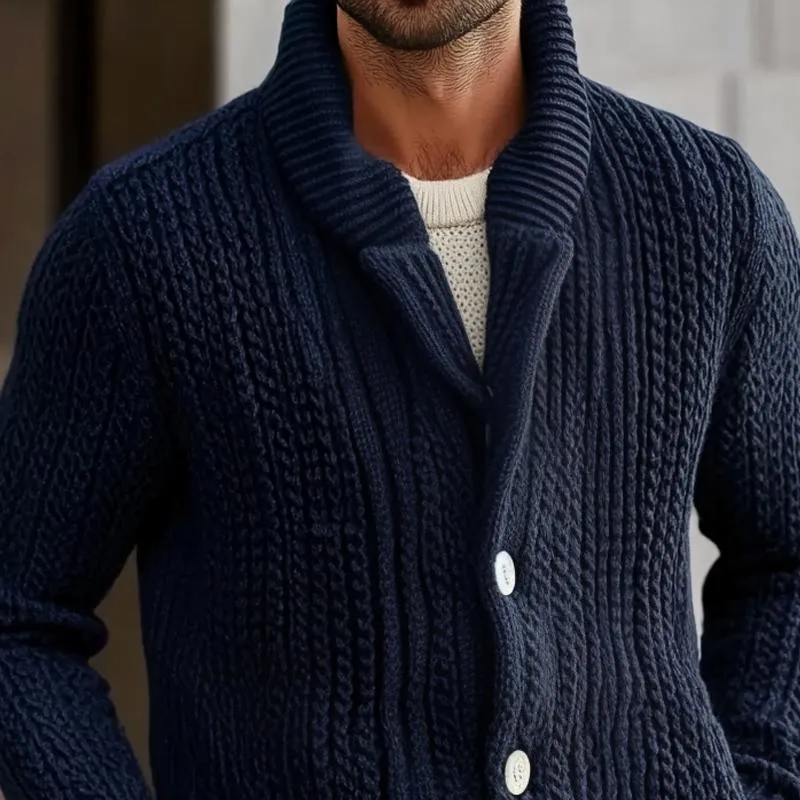 Men's Retro Knitted Cable Stand Collar Single Breasted Casual Cardigan 78769734Z sold by Manly product image thumbnail 3