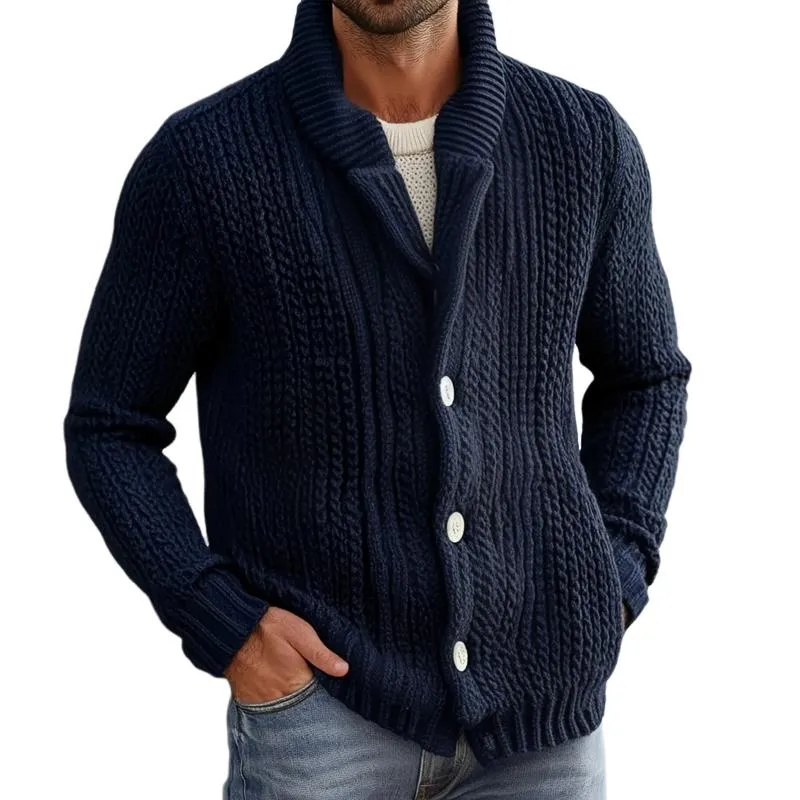 Men's Retro Knitted Cable Stand Collar Single Breasted Casual Cardigan 78769734Z sold by Manly