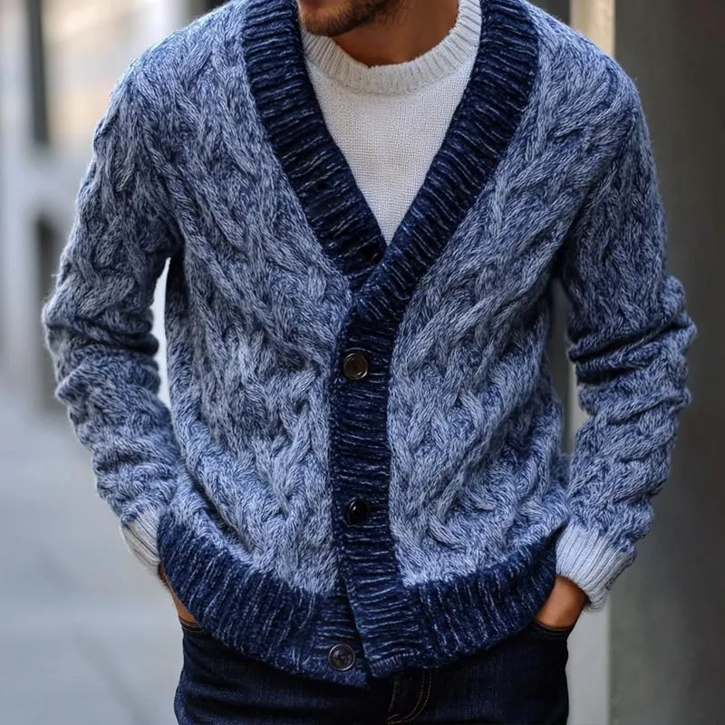 Men's Retro Melange Cable Knit V Neck Single Breasted Casual Cardigan 37382678Z sold by Manly product image thumbnail 2