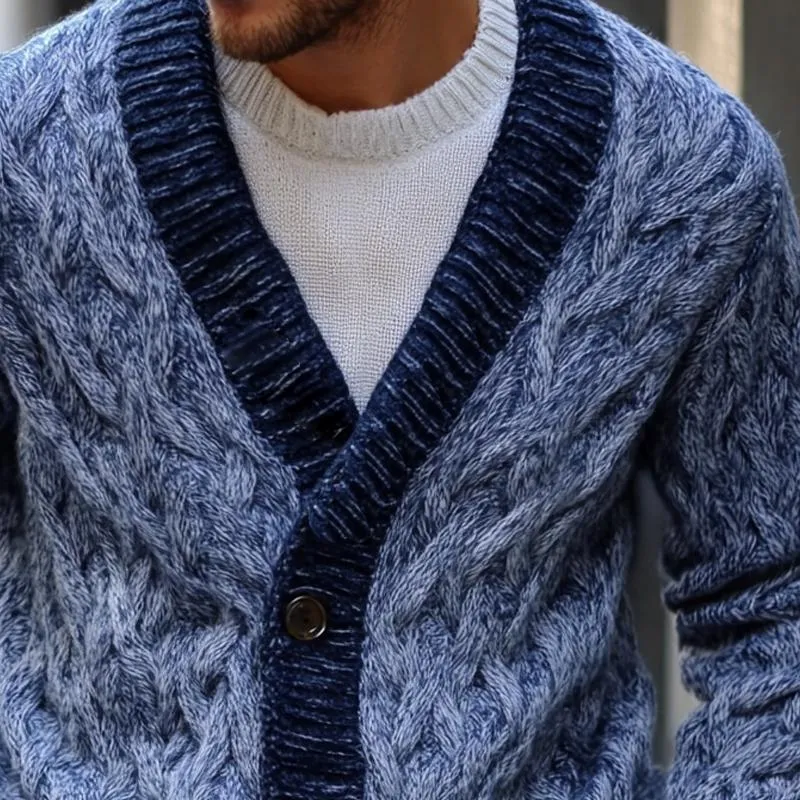 Men's Retro Melange Cable Knit V Neck Single Breasted Casual Cardigan 37382678Z sold by Manly product image thumbnail 3