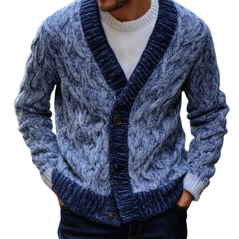 Men's Retro Melange Cable Knit V Neck Single Breasted Casual Cardigan 37382678Z sold by Manly