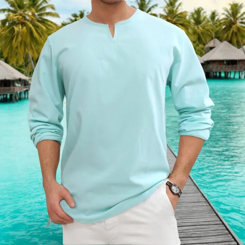 Men's Retro Casual Solid Color Small V Neck Long Sleeve T-shirt 53094656TO sold by Manly product image thumbnail 5