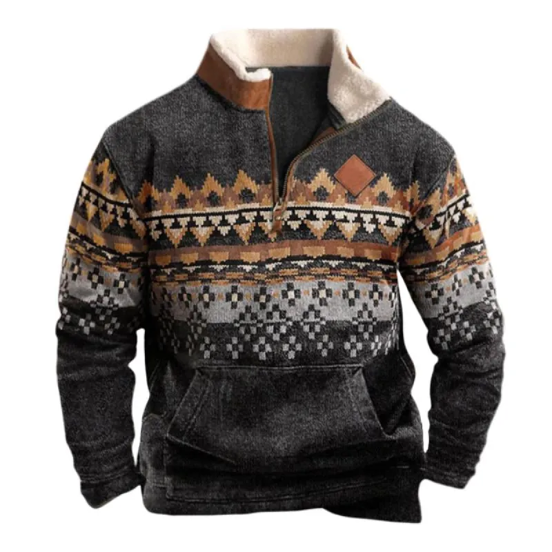 Men's Retro Casual Ethnic Style Zipper Printed Sweatshirt 06771956TO sold by Manly