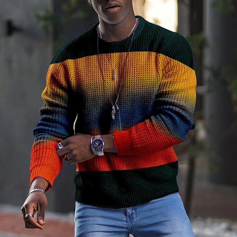 Men's Retro Casual Gradient Striped Round Neck Long Sleeve T-Shirt 96803872TO sold by Manly product image thumbnail 3