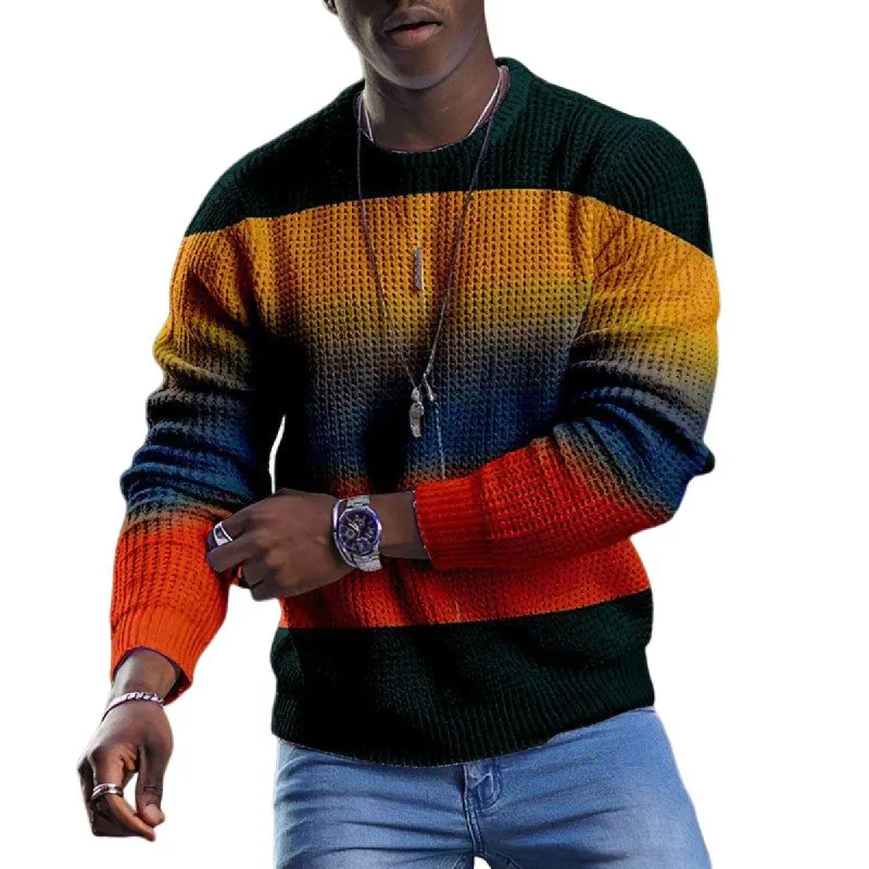 Men's Retro Casual Gradient Striped Round Neck Long Sleeve T-Shirt 96803872TO sold by Manly