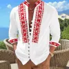 Men's Retro Casual Ethnic Style Geometric Print Stand Collar Long Sleeve Shirt 18288056TO sold by Manly