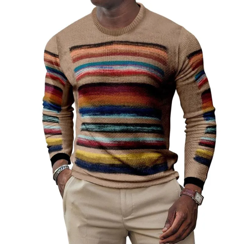 Men's Retro Casual Geometric Print Round Neck Long Sleeve T-Shirt 23218858TO sold by Manly