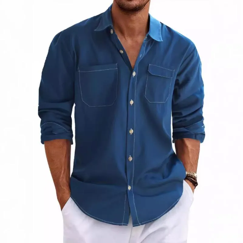 Men's Retro Casual Solid Color Lapel Workwear Long Sleeve Shirt 27612856TO sold by Manly