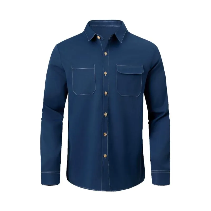 Men's Retro Casual Solid Color Lapel Workwear Long Sleeve Shirt 27612856TO sold by Manly product image thumbnail 2