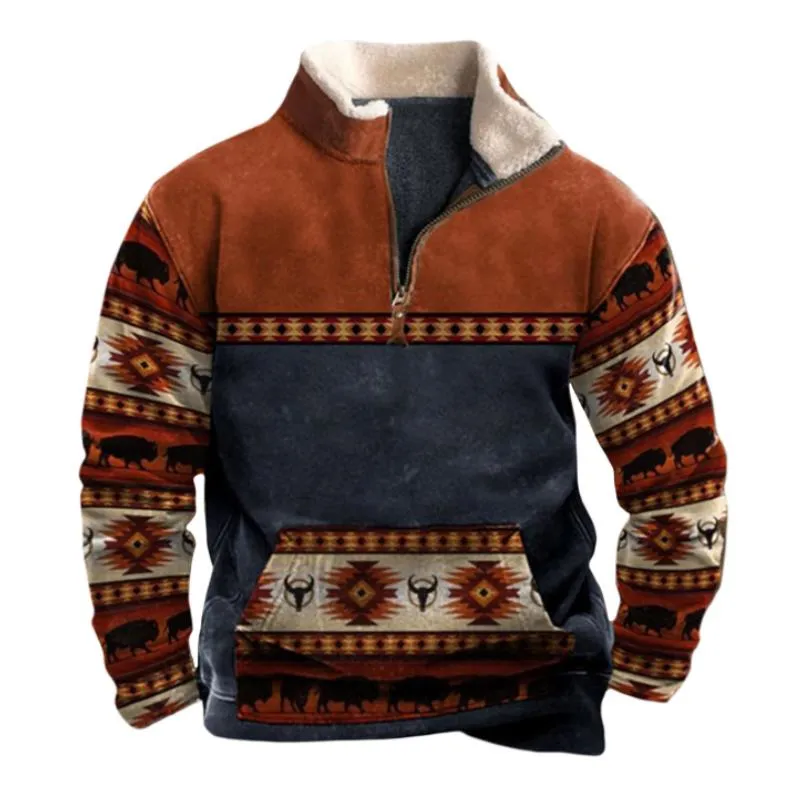 Men's Retro Casual Ethnic Style Zipper Printed Sweatshirt 75399665TO sold by Manly