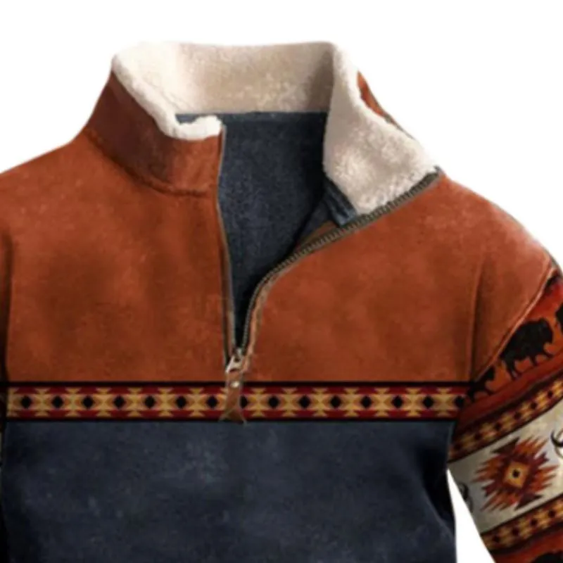 Men's Retro Casual Ethnic Style Zipper Printed Sweatshirt 75399665TO sold by Manly product image thumbnail 3