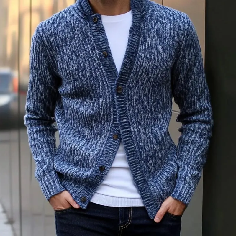 Men's Retro Melange Knitted Stand Collar Single Breasted Casual Cardigan 16553602Z sold by Manly product image thumbnail 2