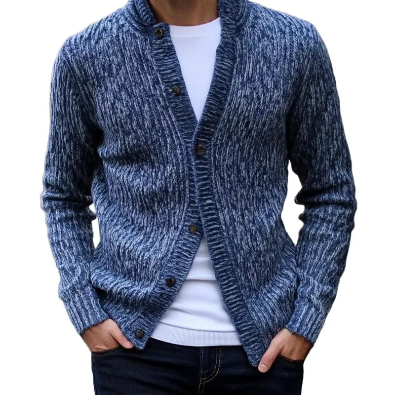 Men's Retro Melange Knitted Stand Collar Single Breasted Casual Cardigan 16553602Z sold by Manly