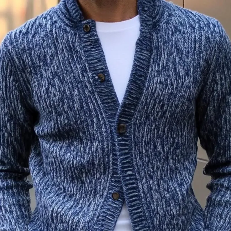 Men's Retro Melange Knitted Stand Collar Single Breasted Casual Cardigan 16553602Z sold by Manly product image thumbnail 3
