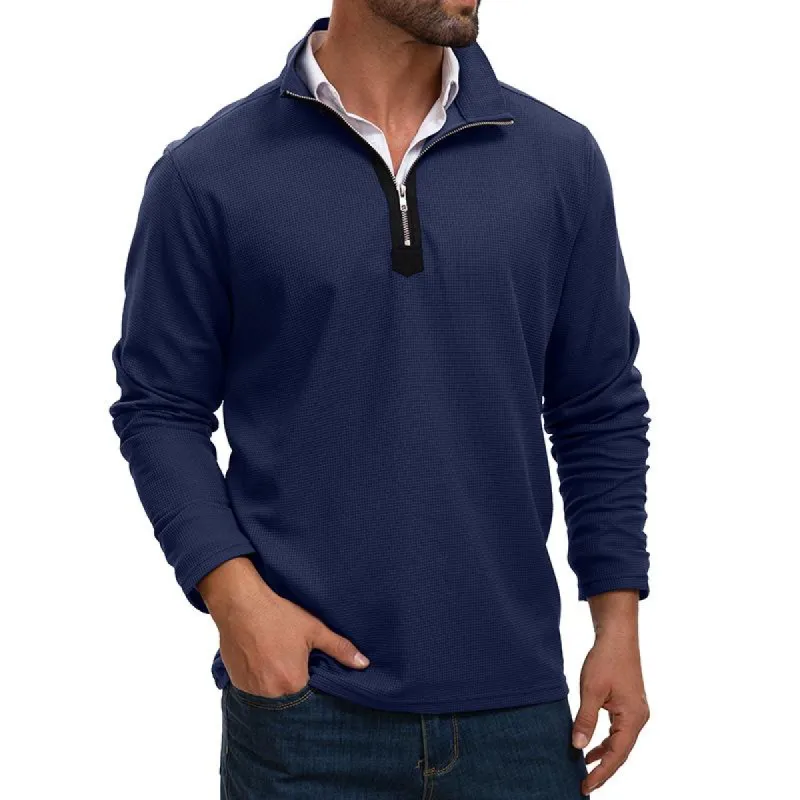 Men's Casual Colorblock Waffle Long Sleeve Lapel Polo Shirt 23346633Y sold by Manly