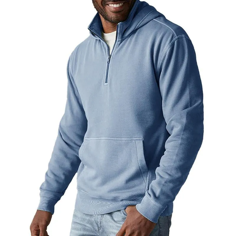 Men's Casual Solid Color Half Zip Hooded Sweatshirt 51237765Y sold by Manly product image thumbnail 5