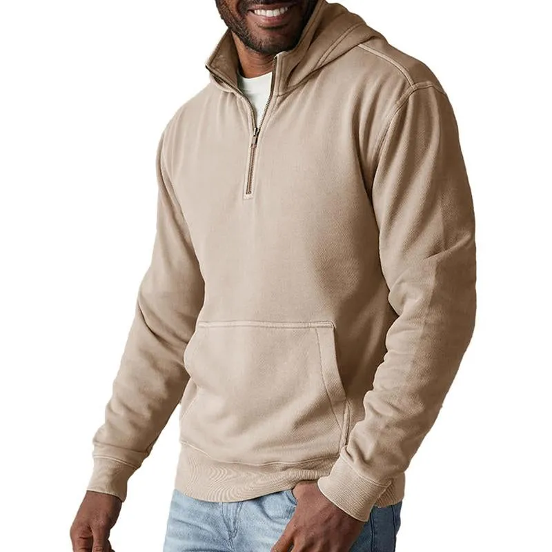 Men's Casual Solid Color Half Zip Hooded Sweatshirt 51237765Y sold by Manly product image thumbnail 3