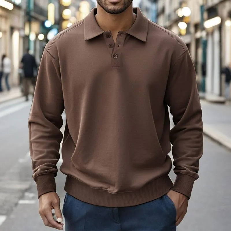 Men's Casual Solid Color Button Lapel Sweatshirt 66079847Y sold by Manly product image thumbnail 2