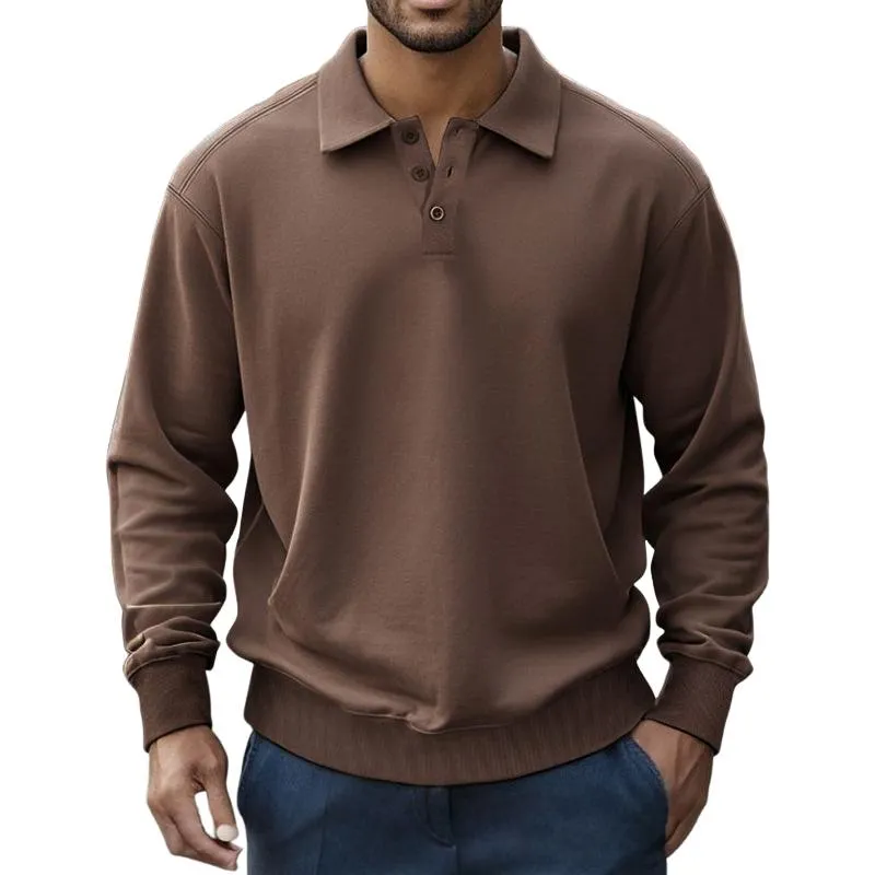 Men's Casual Solid Color Button Lapel Sweatshirt 66079847Y sold by Manly