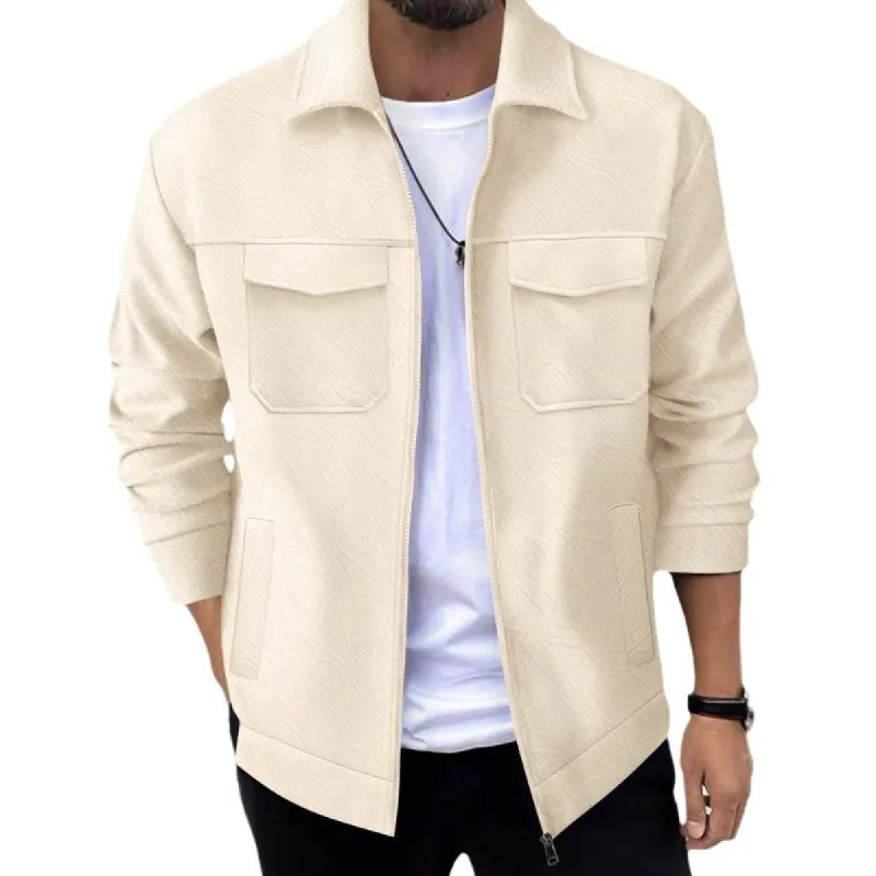 Men's Casual Solid Color Jacquard Pocket Lapel Zipper Jacket 70123669Y sold by Manly