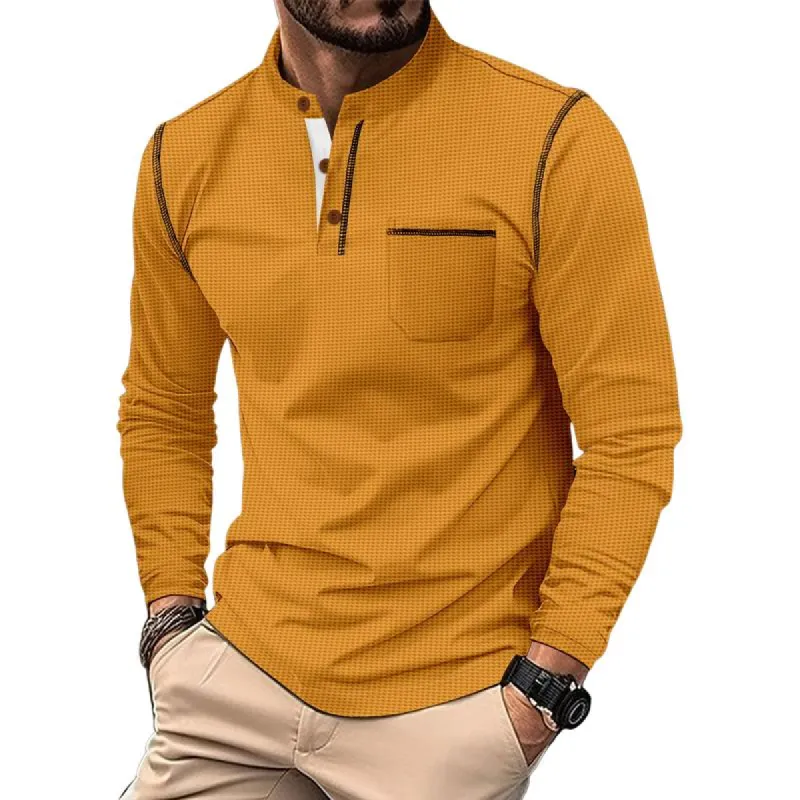 Men's Casual Colorblock Waffle Long Sleeve Stand Collar T-Shirt 83473987Y sold by Manly