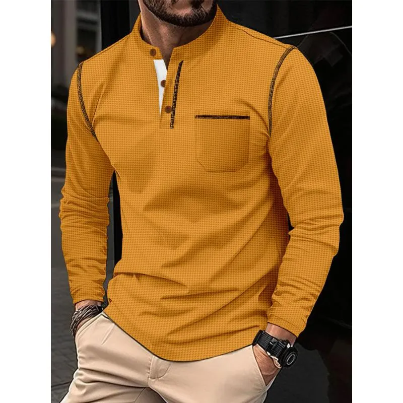 Men's Casual Colorblock Waffle Long Sleeve Stand Collar T-Shirt 83473987Y sold by Manly product image thumbnail 2