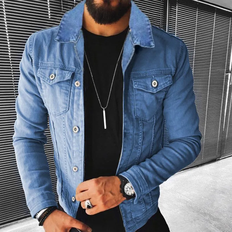 Men's Solid Color Lapel Single Breasted Denim Jacket 63604835X sold by Manly product image thumbnail 3