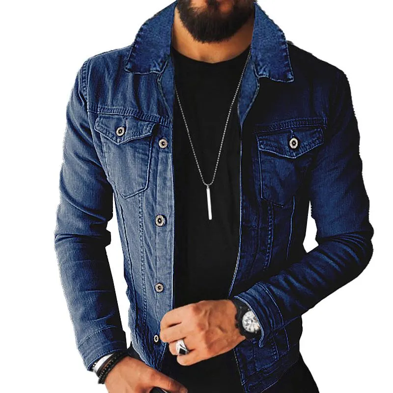 Men's Solid Color Lapel Single Breasted Denim Jacket 63604835X sold by Manly