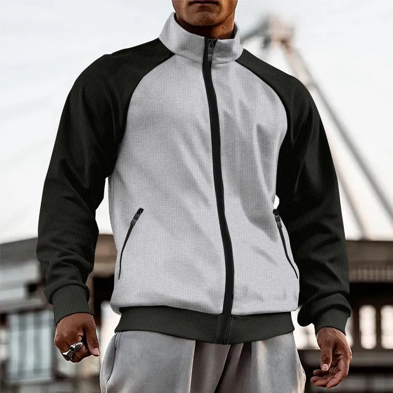 Men's Stand Collar Colorblock Zipper Cardigan Jacket 64925783X sold by Manly product image thumbnail 3